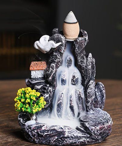 Incense burner/smoke waterfall yellow flower + 10 cones